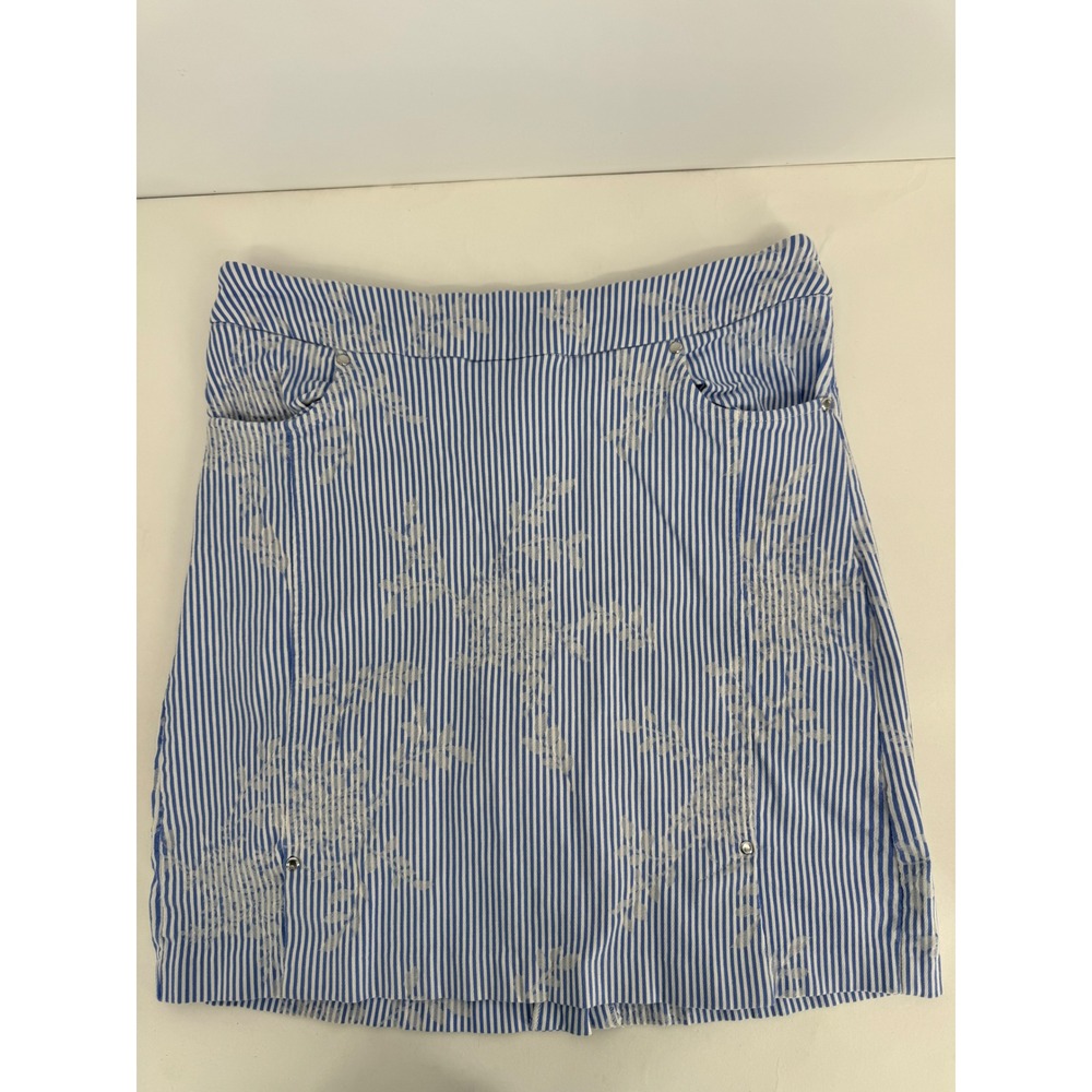 Tribal Womens Blue White‎ Striped Seersucker Floral Print Skort Pockets Sz 8